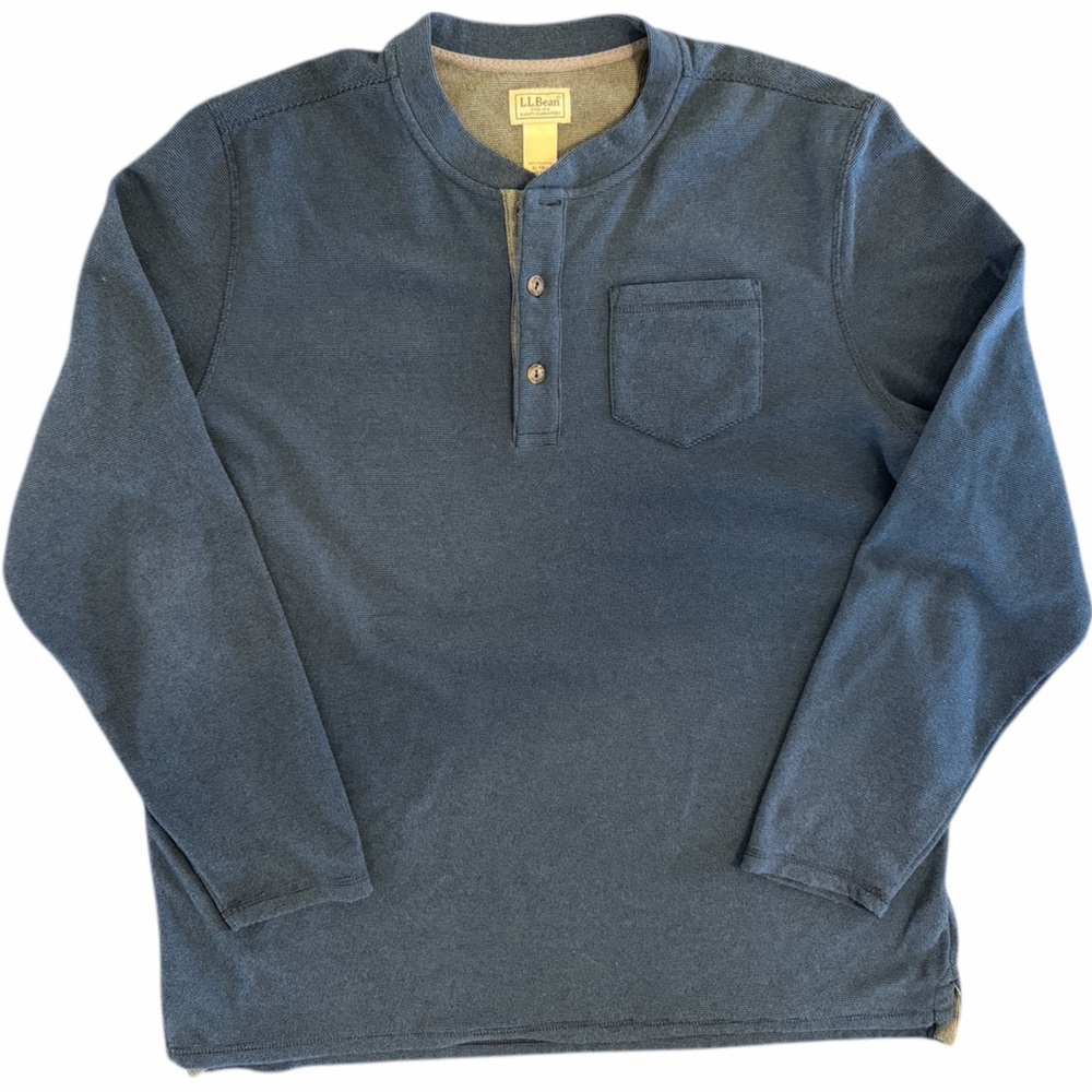 L.L. Bean Fleece Buttoned Long Sleeve Henley Men’s XL-Tall Blue Striped